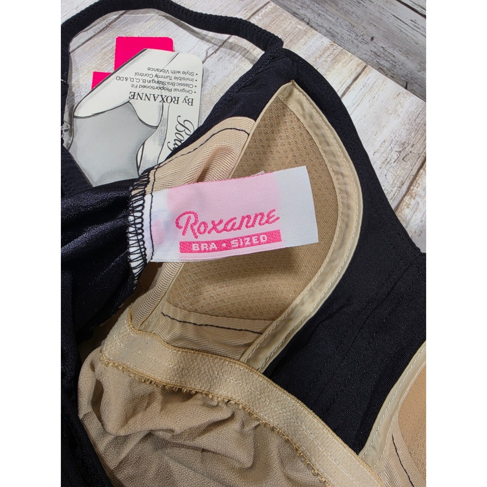 Vintage Roxanne Body Slimmer One Piece Swimsuit Black Bra Sized 34B NWT USA - Picture 4 of 9